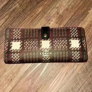 Coach Slim Wallet With Brushed Plaid Print NEW